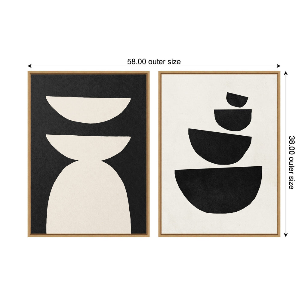 Sylvie White Geometric Abstract and Black Geometric Abstract Framed Canvas Art Set of 2 by July Art Prints