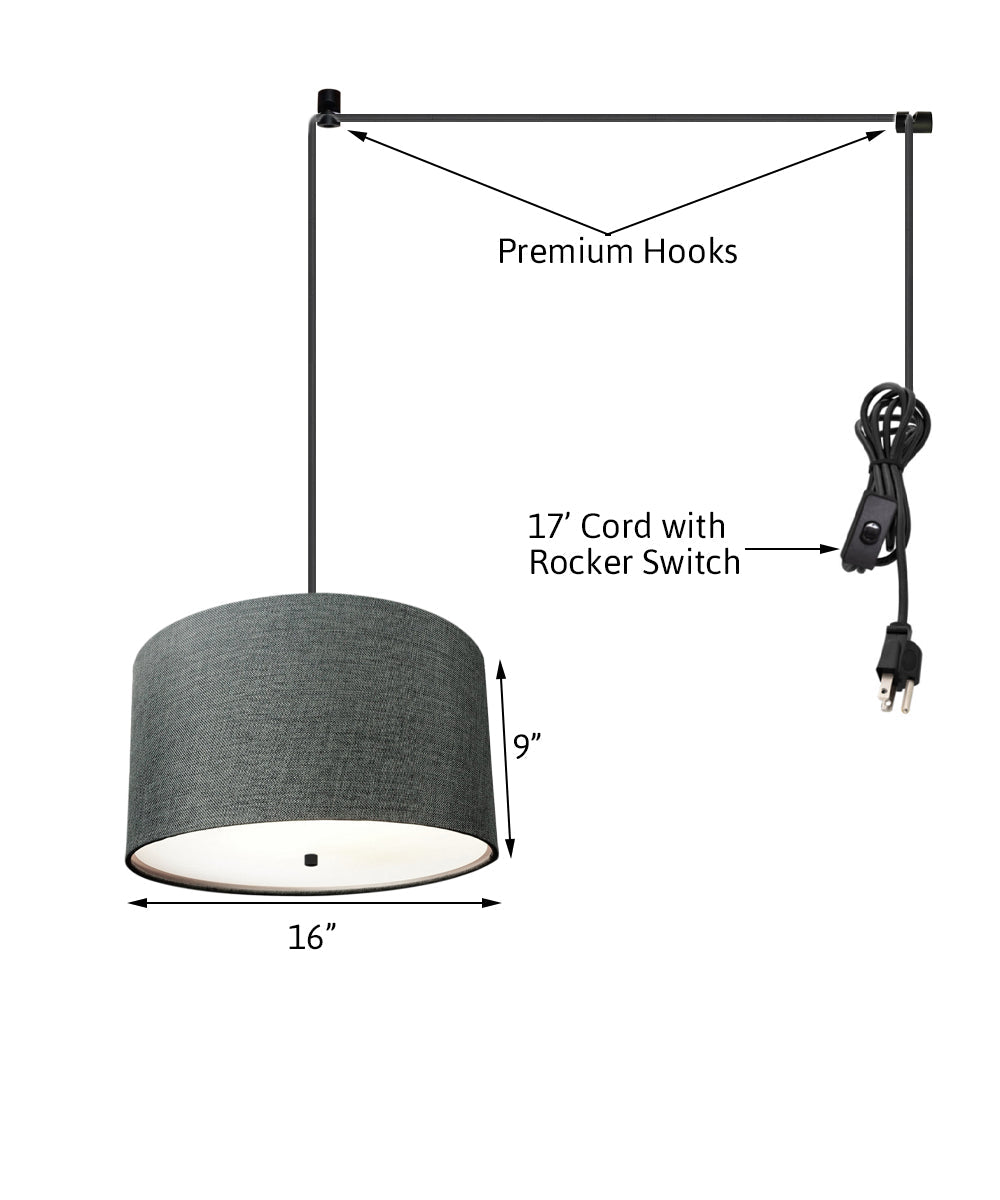 Home Concept 2-Light Plug-In Swag Pendant Light Granite Gray with Diffuser Black Cord - 18"W