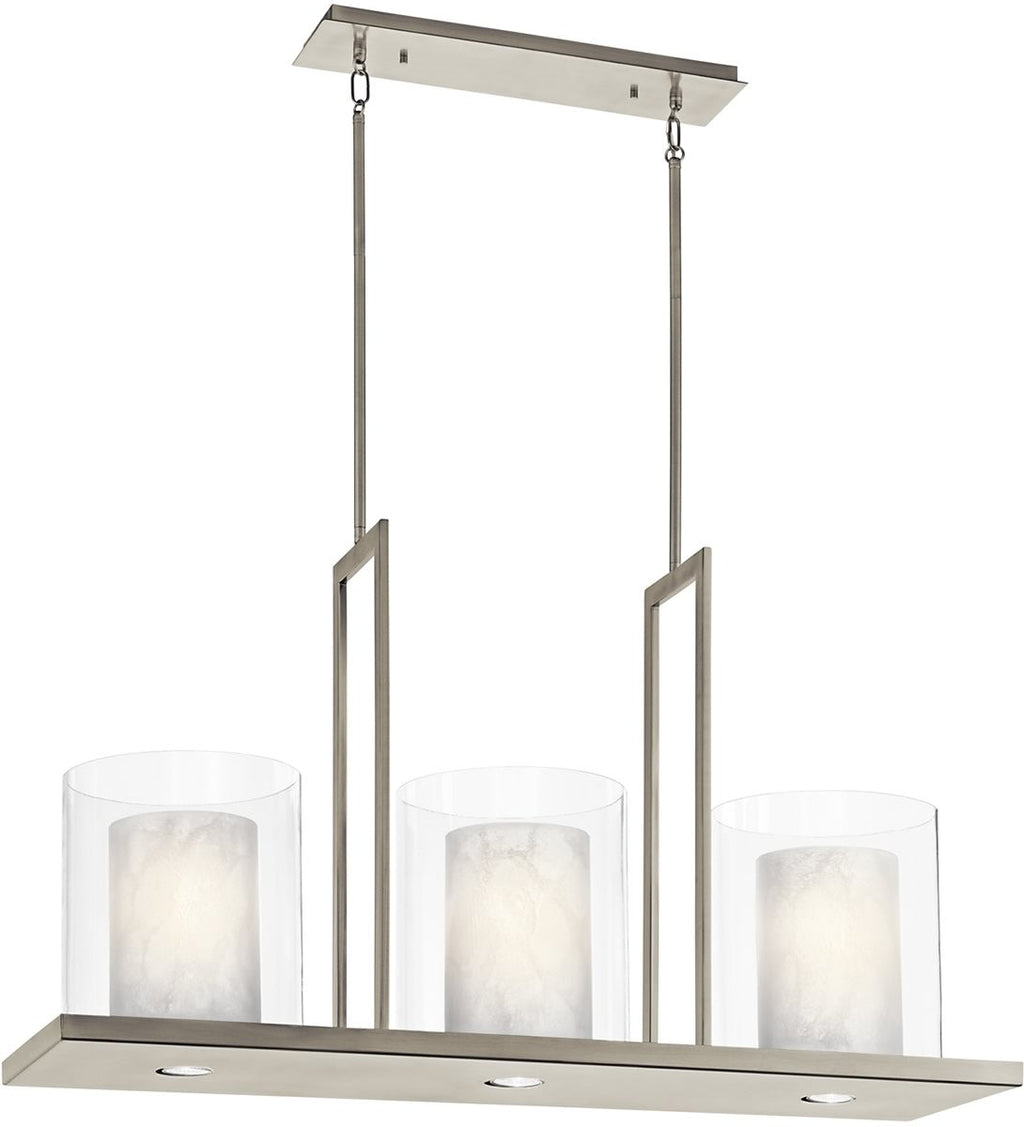 Kichler Triad 40"W 6-Light Classic Pewter Finish Clear Glass White Vetro Mica Shades Linear Chandelier