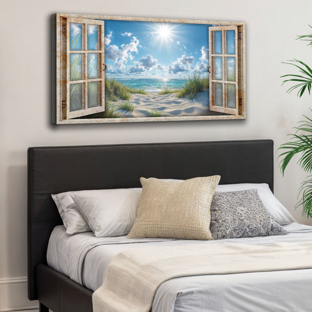 Morning Beach Window Scenery Canvas Wall Art