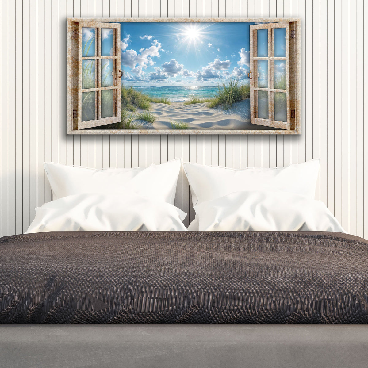 Morning Beach Window Scenery Canvas Wall Art