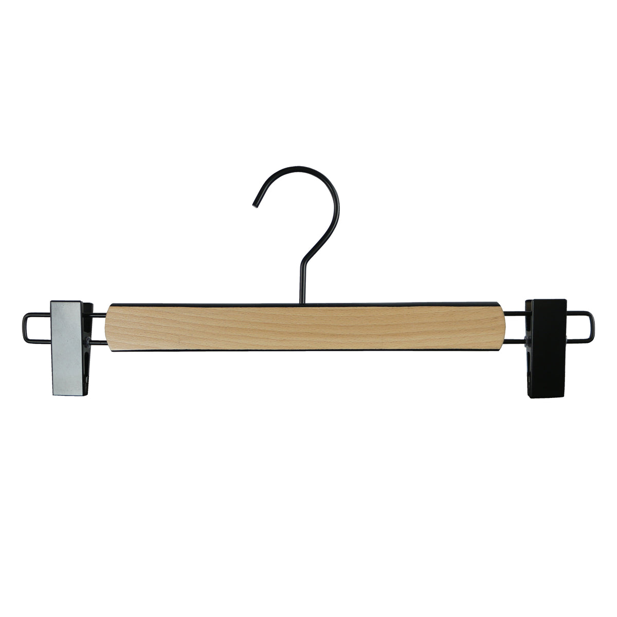 MAWA Bi-Color Classic/45 Beech Wood Hanger with Pant Bar Clips, Black Hook