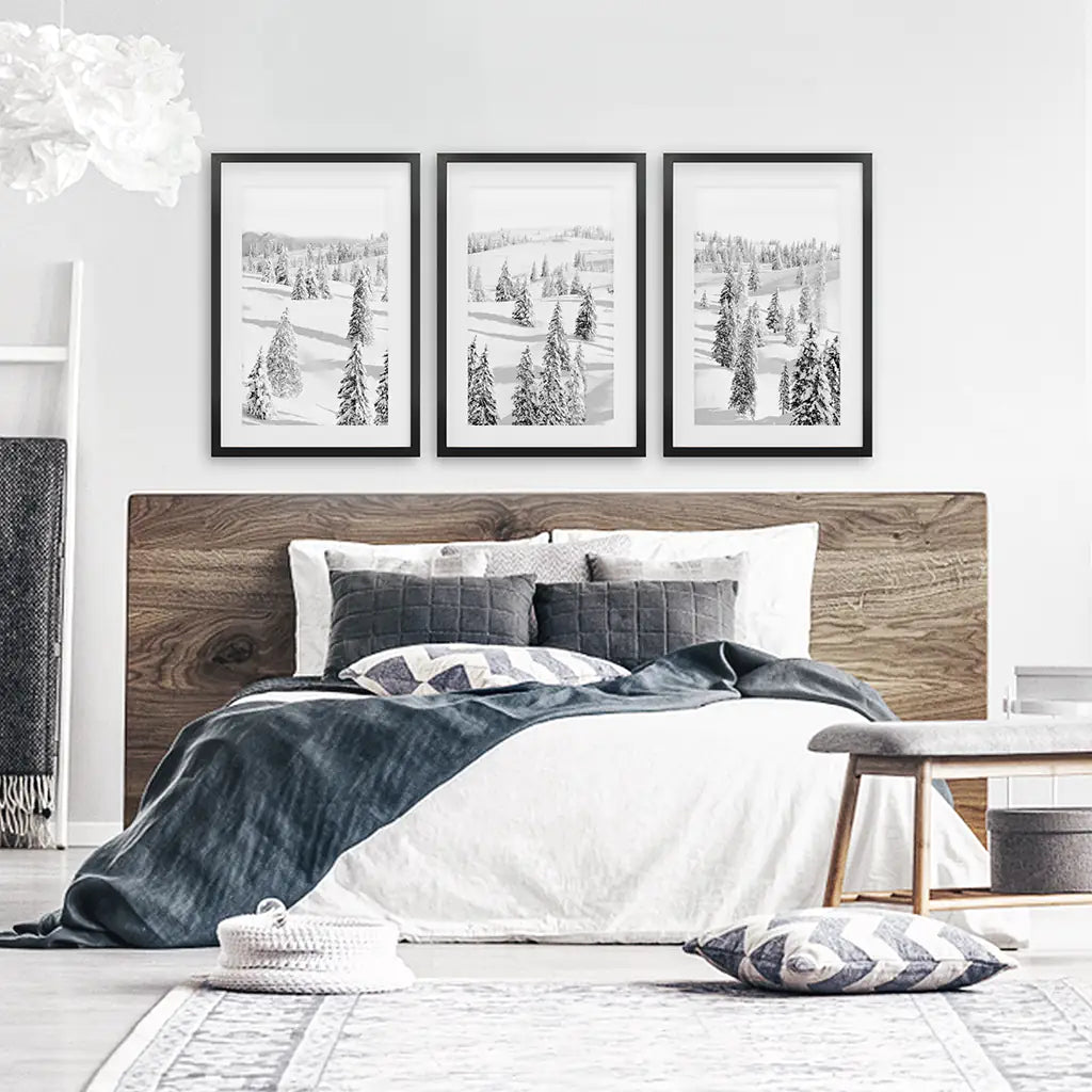 3 Piece Black White Nordic Winter Forest Wall Art Set