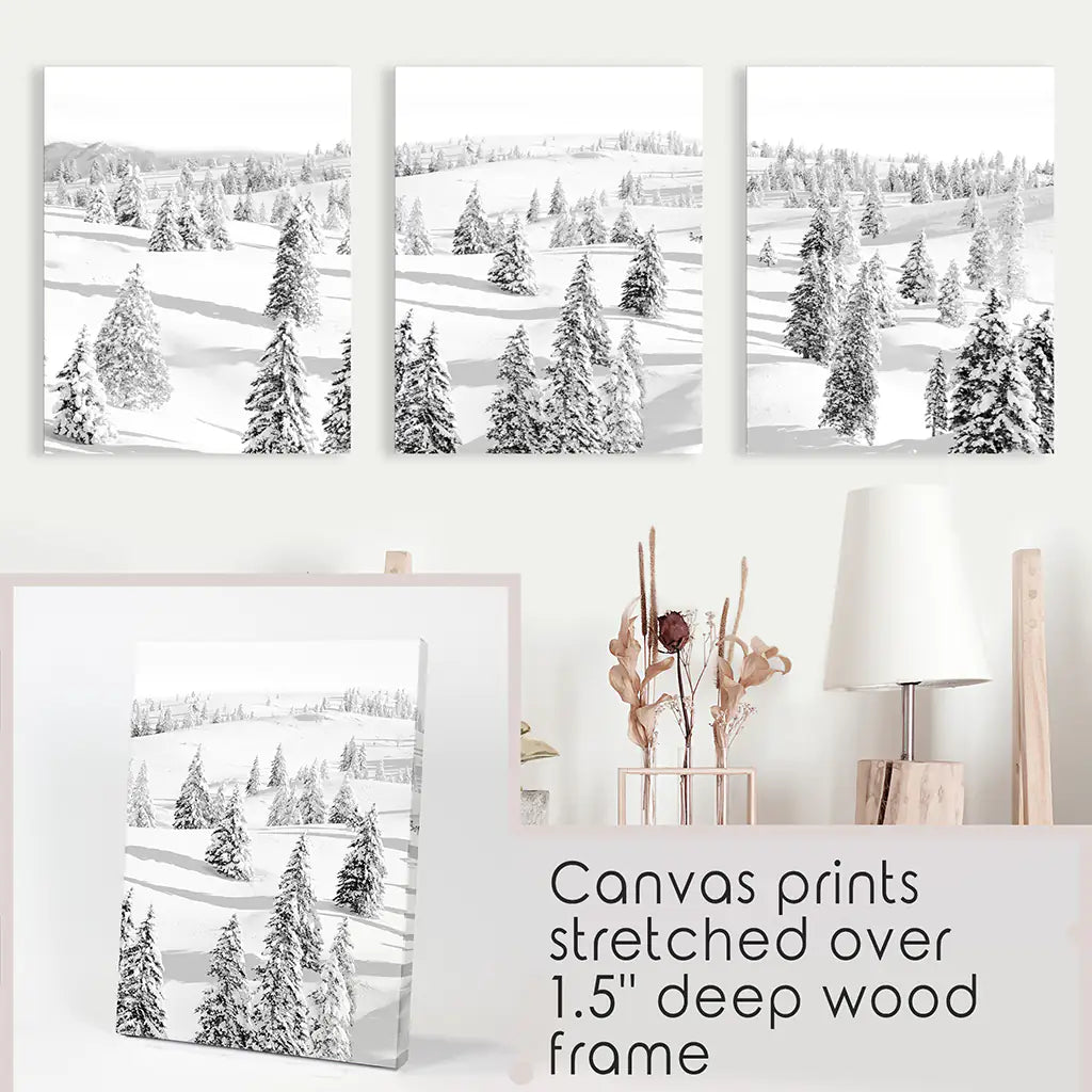 3 Piece Black White Nordic Winter Forest Wall Art Set