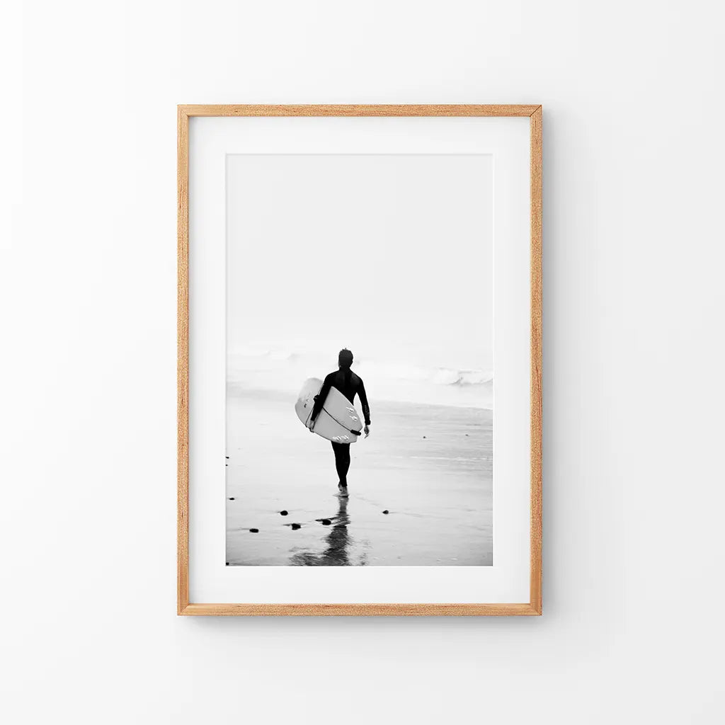 Black White Modern Surfer Photo. Coastal Style Print