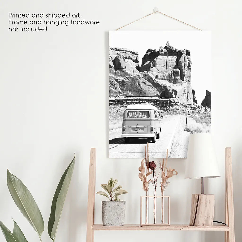 Black White Van Camper Poster. Utah National Park Wall Art