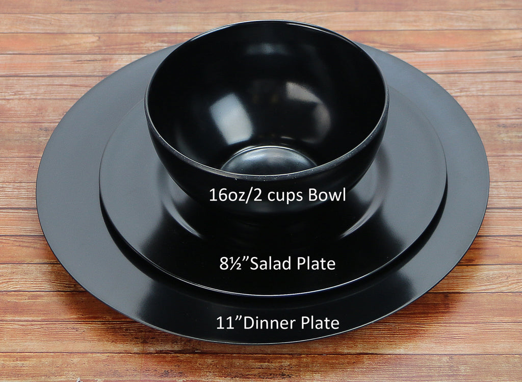 6pc Melamine Dinner Plate Set, Black