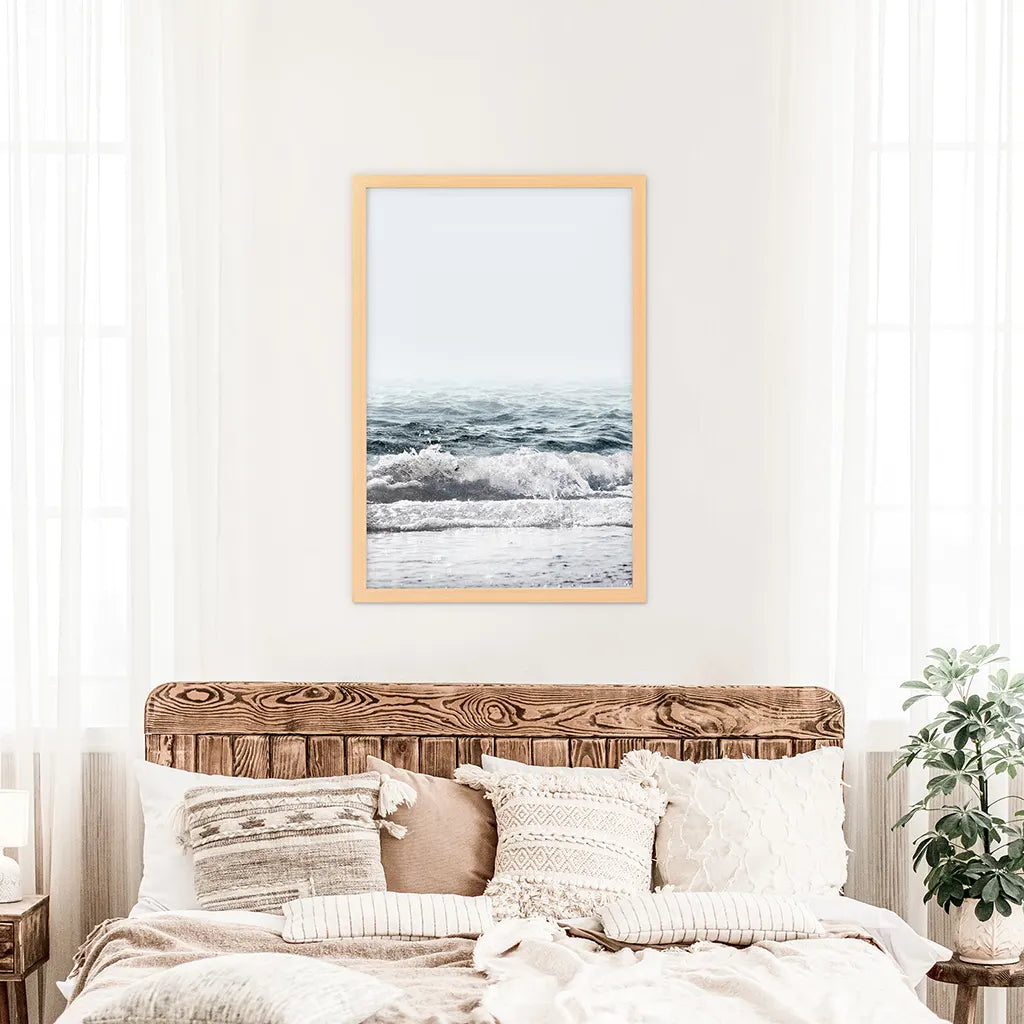 Minimalist Ocean Wall Art Print. Blue Waves, Foam