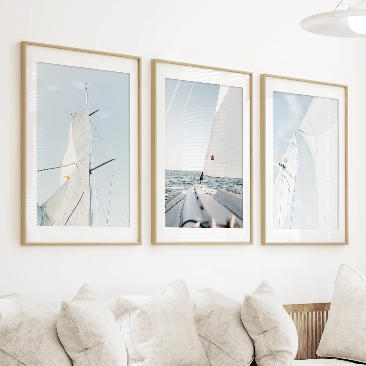 Coastal Sailboat Wall Art Set of 3. Nautical Ocean Sailing Prints