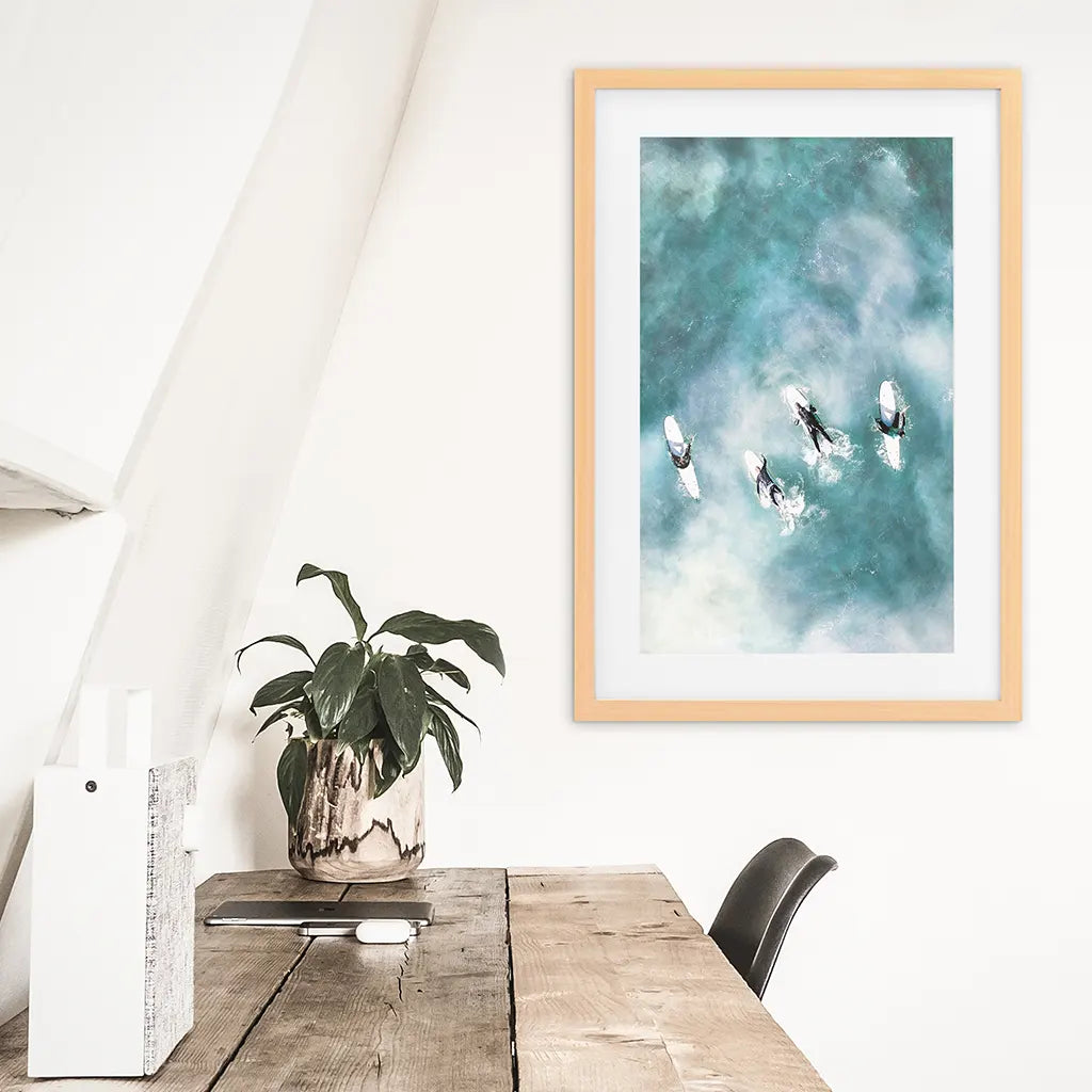 California Surfers Wall Art Print. Aerial Blue Ocean Waves