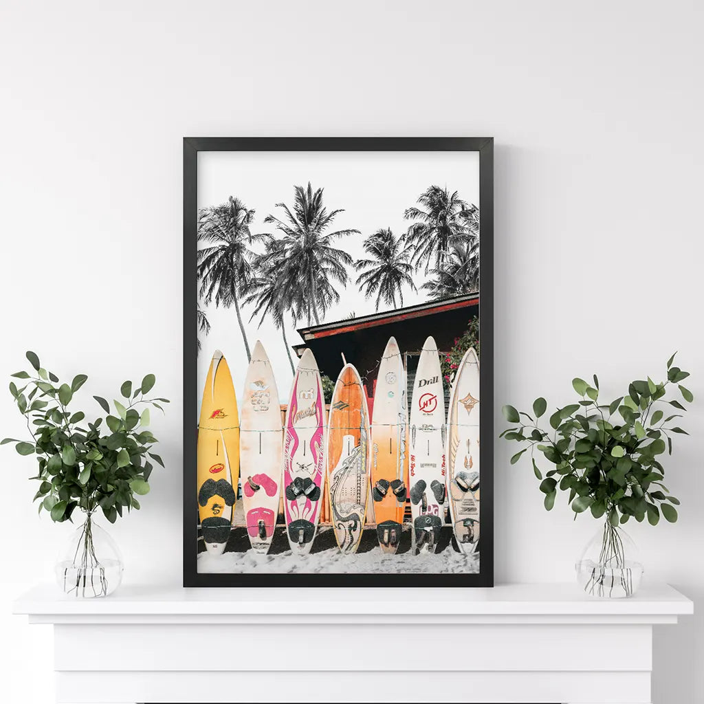 Tropical Beach Life Theme. Orange Surfboards Print