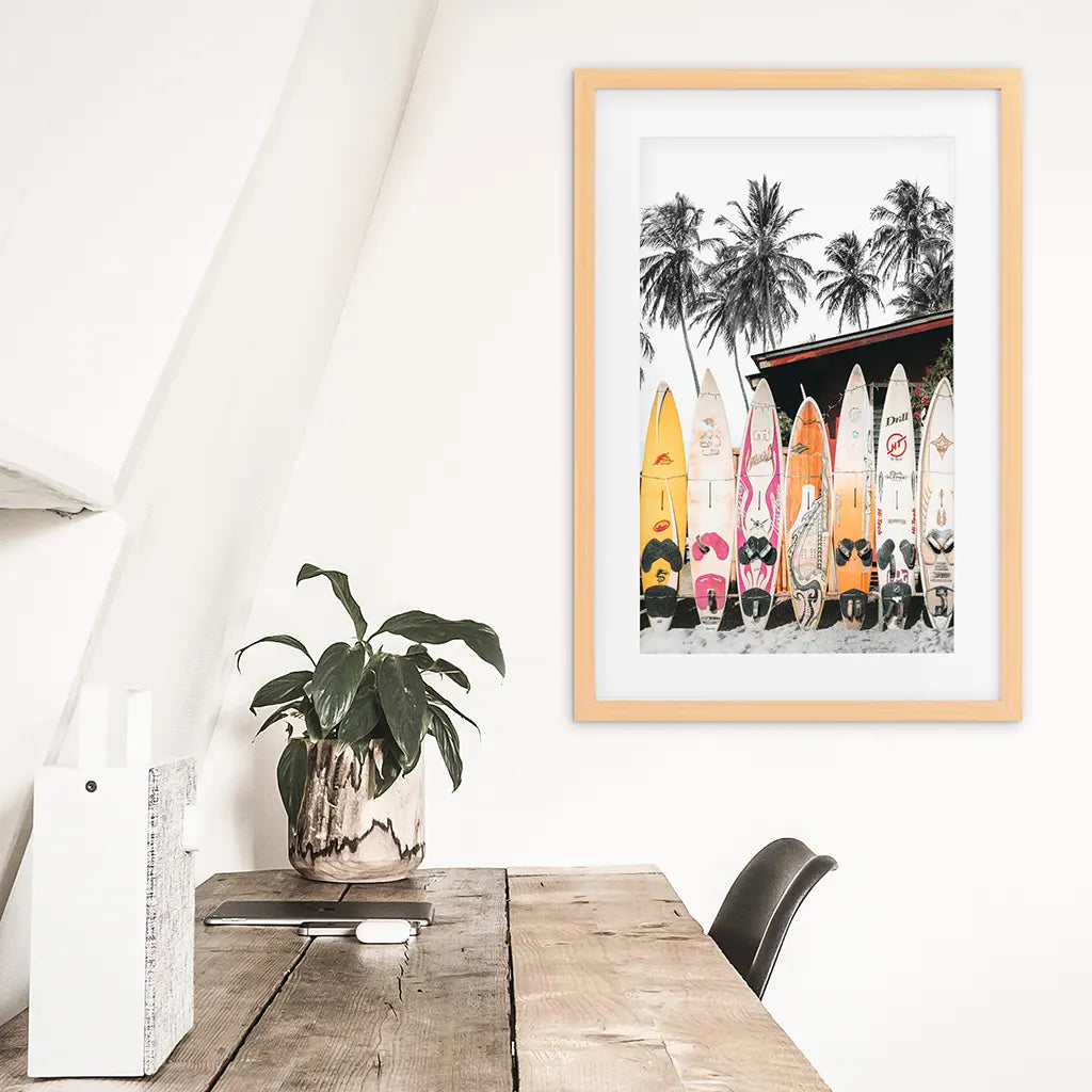 Tropical Beach Life Theme. Orange Surfboards Print
