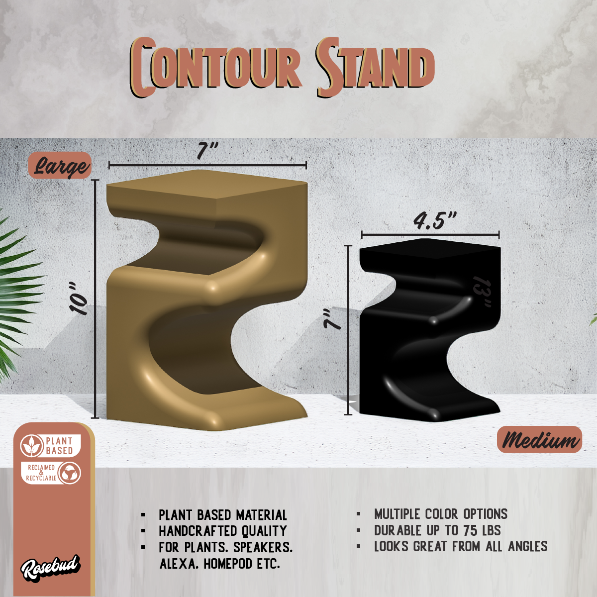 Plant Stand for Indoor Plant Pots - Perfect for House Plants and Plant Lovers, Gift for Plant Lover, Art Deco Planter Stands, Contour