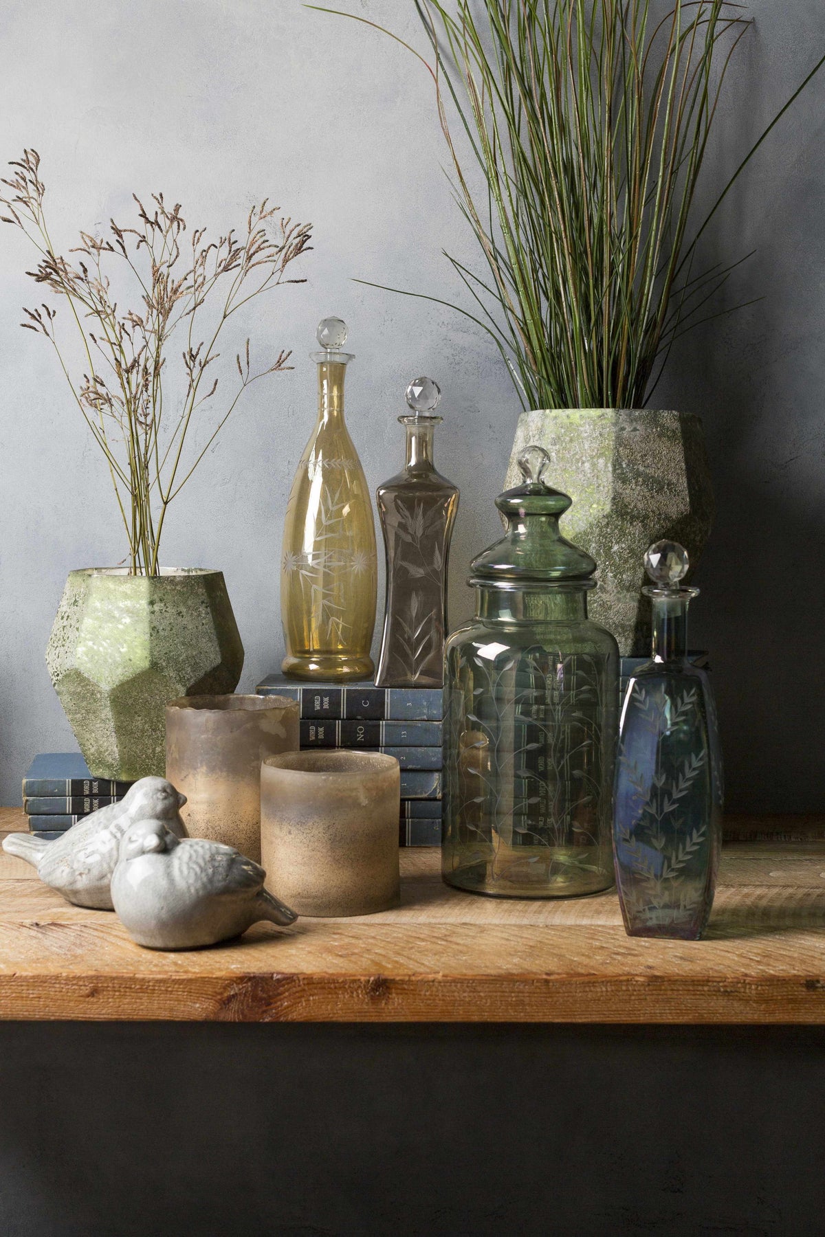 Stewartville Green Etched Glass Jar