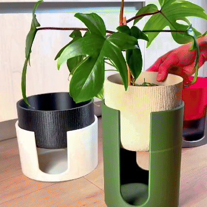 Modern Elevated Planter and Plant Stand Set - 2-Piece Plant Pot with Drainage in Multi Colors & Sizes, Mid-Century Modern Indoor Plant Stand