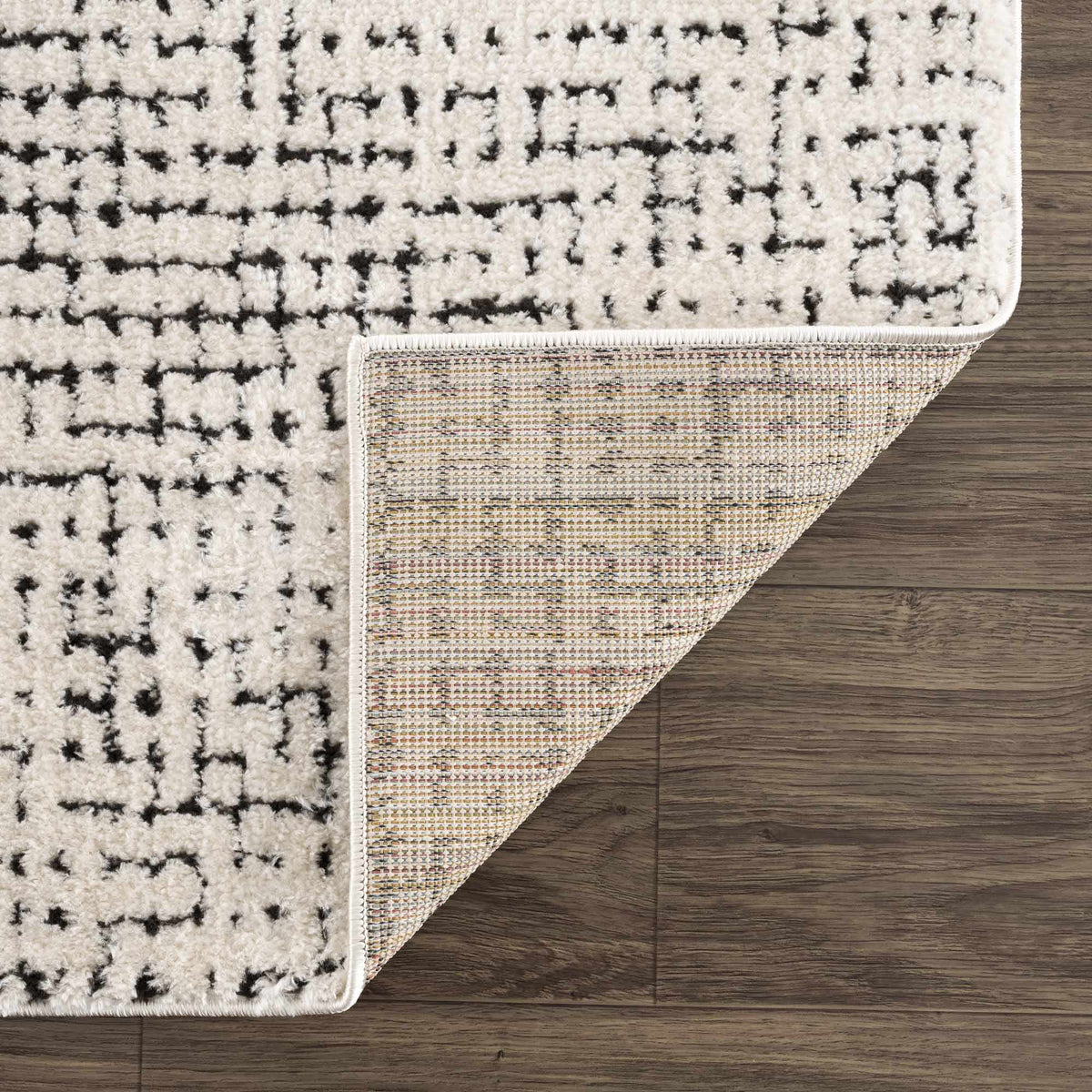 Keita Cream & Black Grid Plush Rug