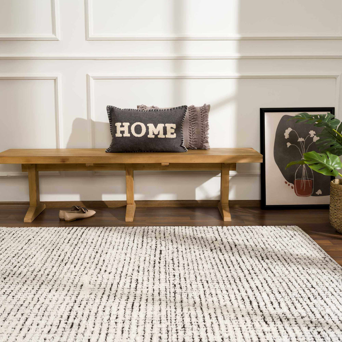 Keita Cream & Black Grid Plush Rug