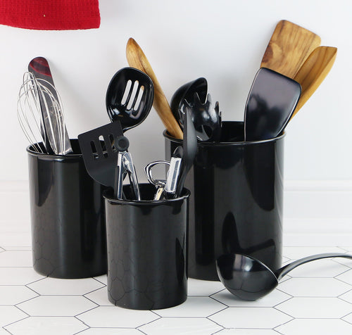 3-Piece Plastic Utensil Holder Set, Black