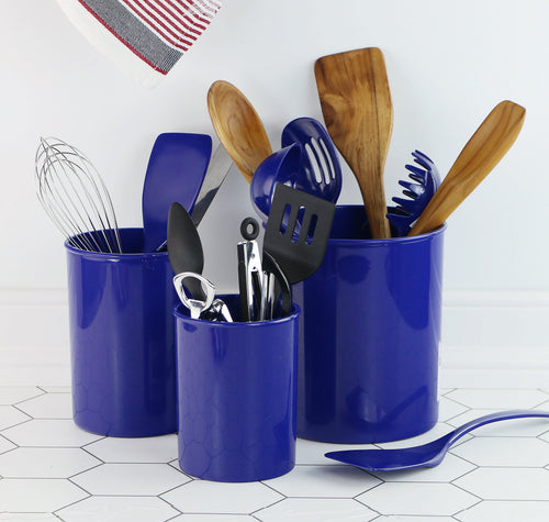 3-Piece Plastic Utensil Holder Set, Indigo