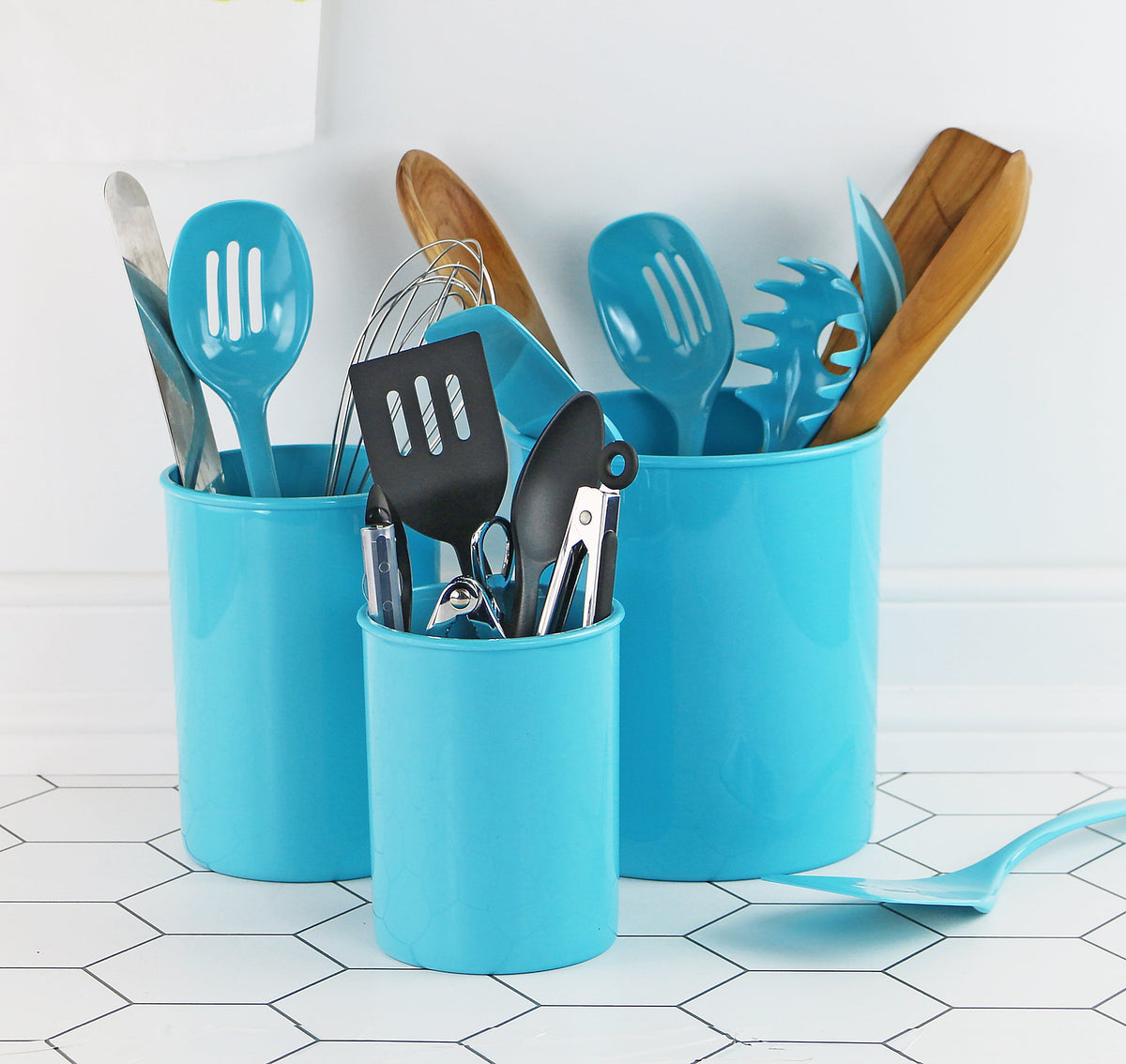 3-Piece Plastic Utensil Holder Set, Turquoise