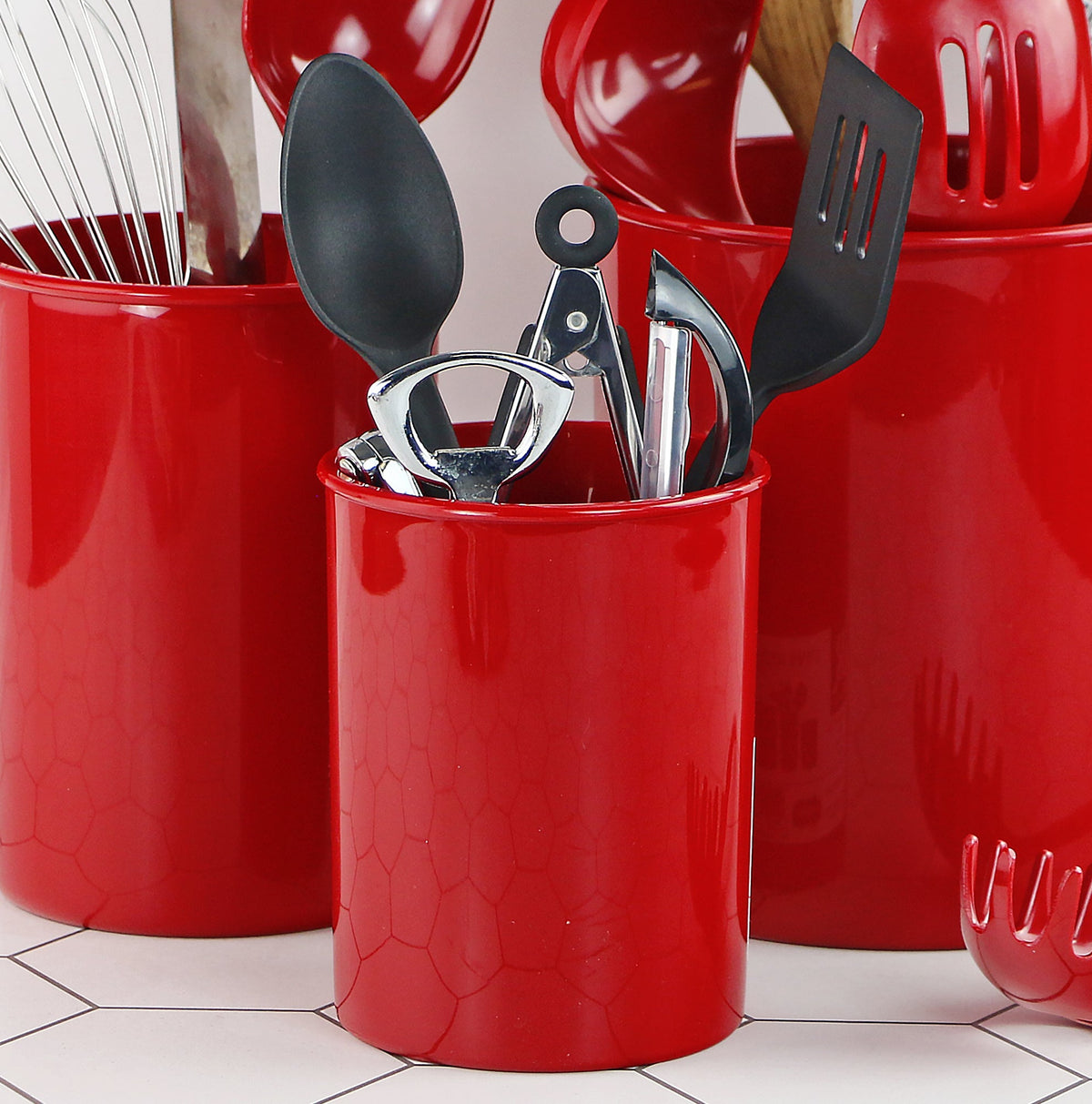 Mini Plastic Utensil Holder, Red