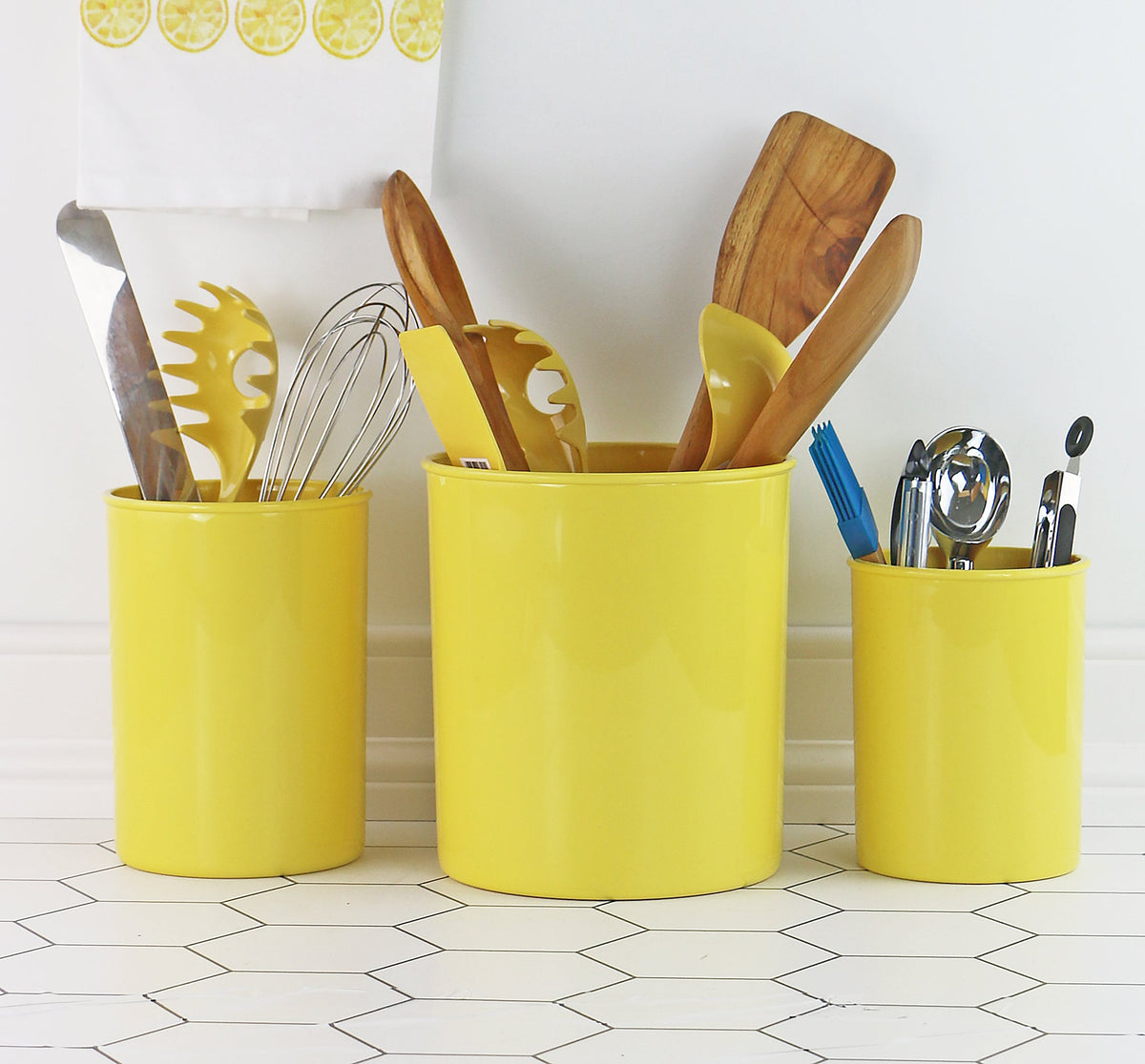 X-Large Plastic Utensil Holder, Lemon