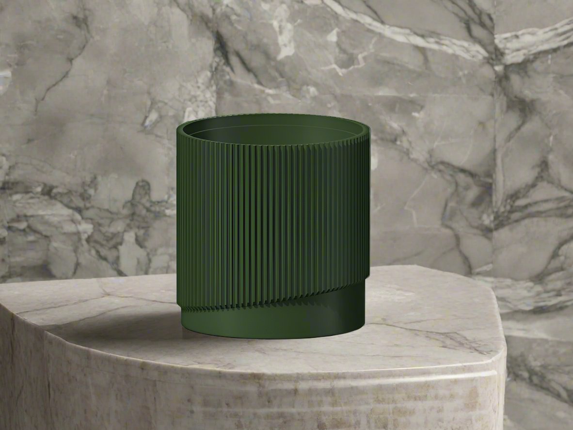 Mid-Century Ribbed Planter with Drainage and Saucer in Multiple Colors, 3D Printed Planter with Unique Modern Design, Lightweight, Wave