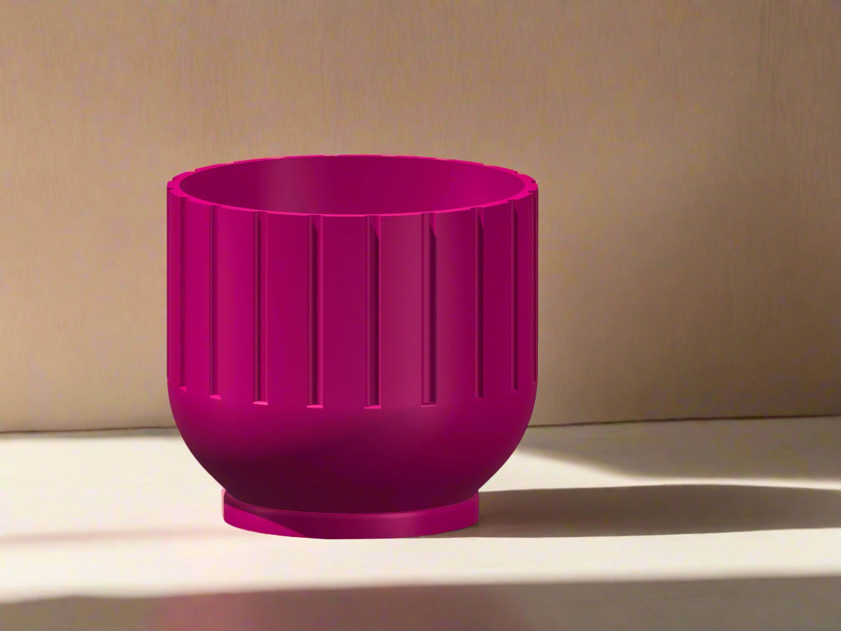 Modern Indoor Planter with Drainage – 3D Printed Fluted Plant Pot, Vertical Ribbed Design, Minimalist Decor Accent, Mid-Bubble