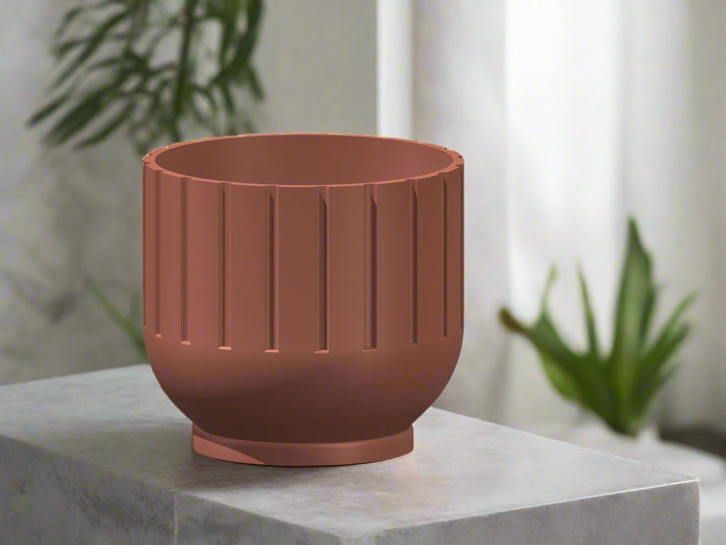 Modern Indoor Planter with Drainage – 3D Printed Fluted Plant Pot, Vertical Ribbed Design, Minimalist Decor Accent, Mid-Bubble