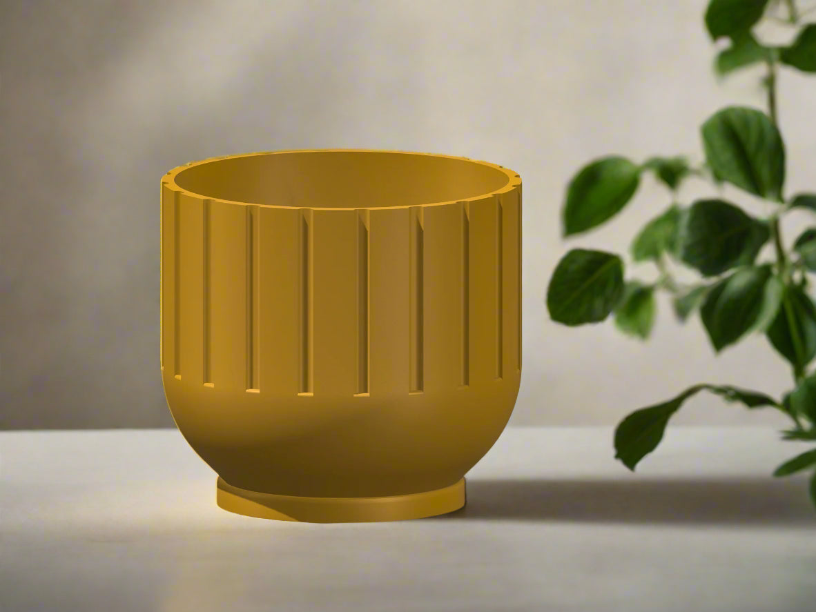 Modern Indoor Planter with Drainage – 3D Printed Fluted Plant Pot, Vertical Ribbed Design, Minimalist Decor Accent, Mid-Bubble