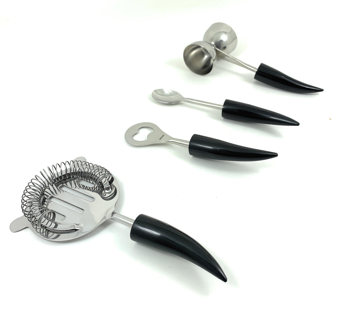 Vibhsa 4-Piece Bar Tools Kit | Black Horn Resin Handle, Stainless Steel, Gift Box