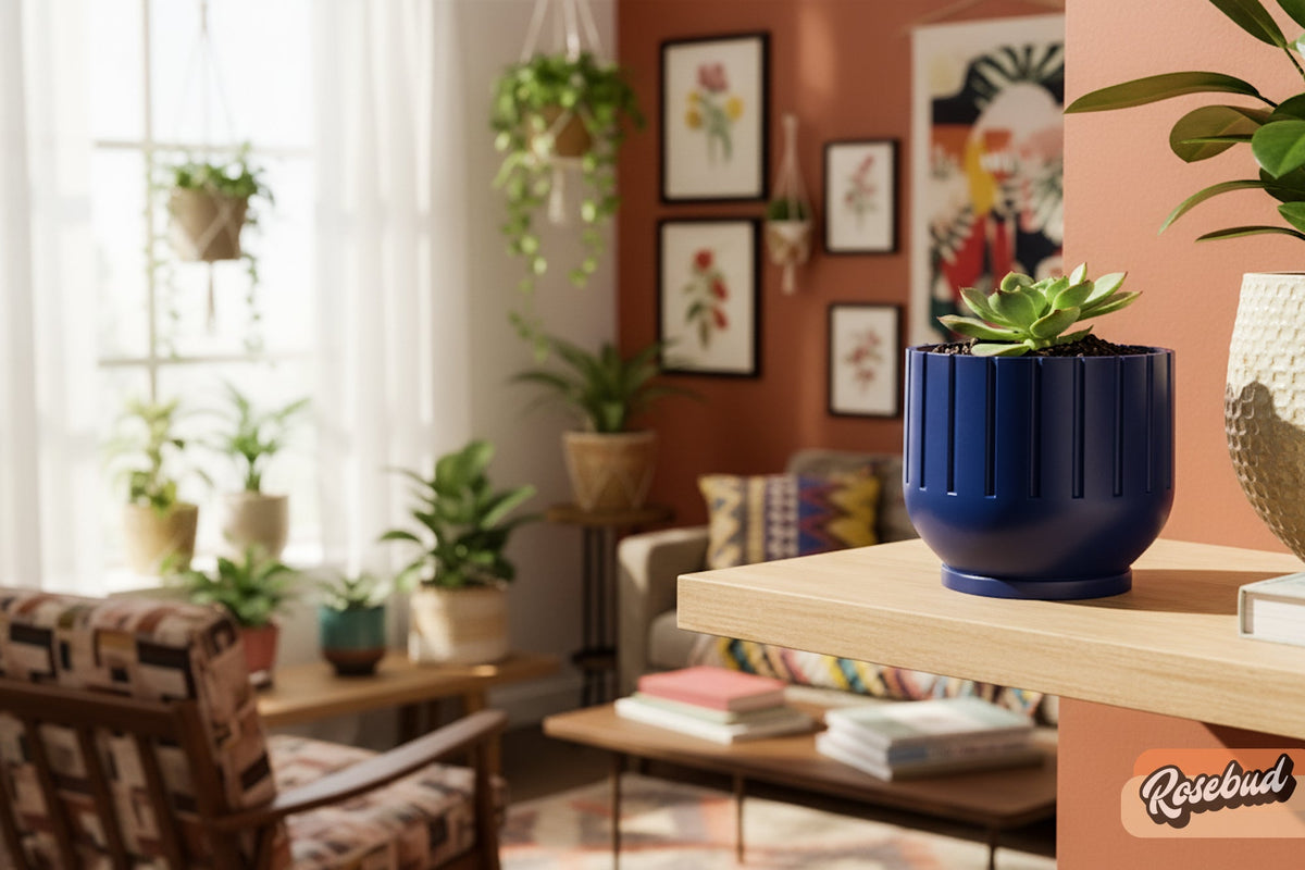 Modern Indoor Planter with Drainage – 3D Printed Fluted Plant Pot, Vertical Ribbed Design, Minimalist Decor Accent, Mid-Bubble