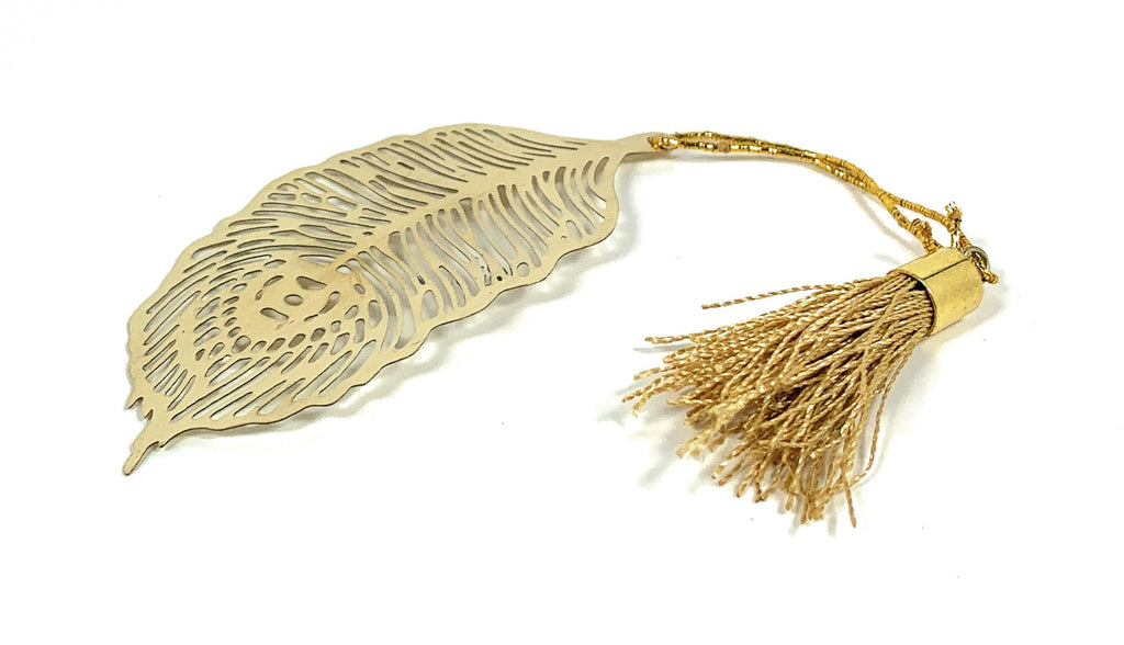 Feather Bookmark with Tassel Gold Finish Set of 6