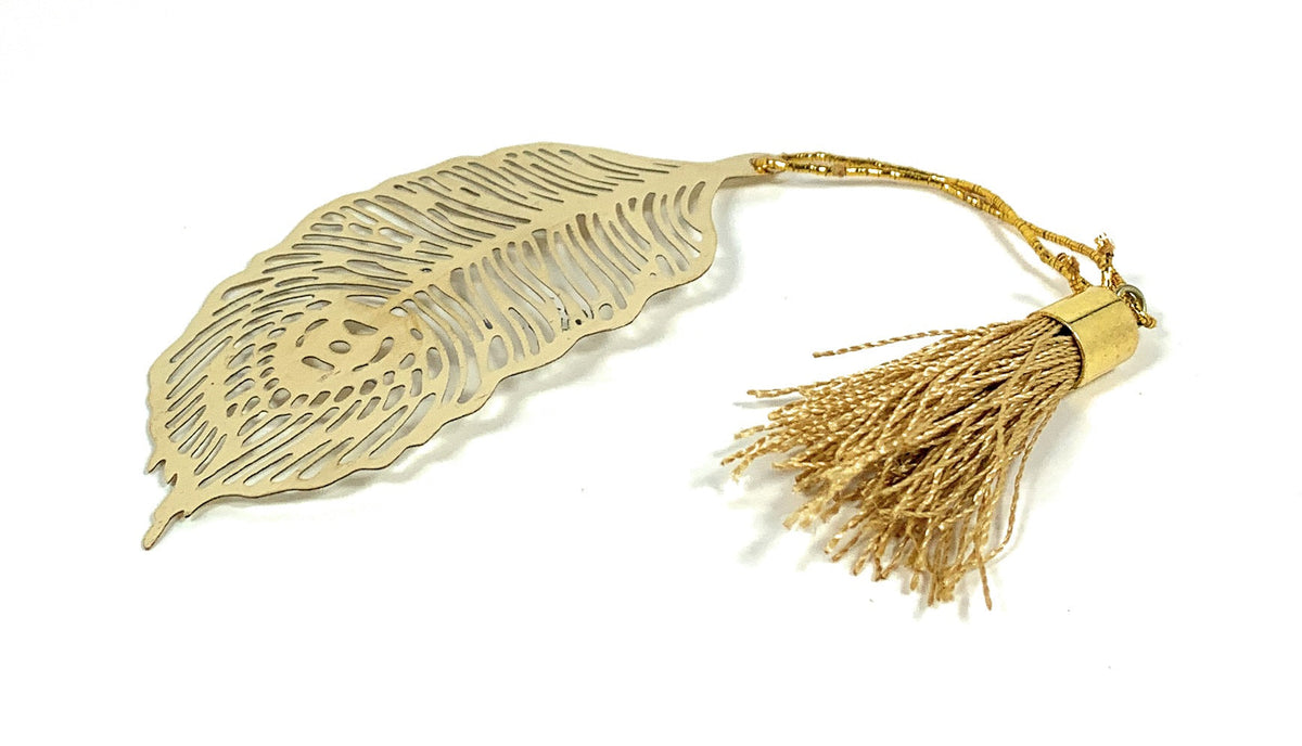 Feather Bookmark with Tassel Gold Finish Set of 6