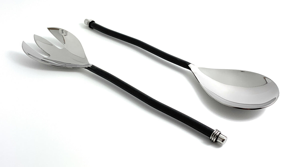 Vibhsa Salad Serving Set of 2 (Twisted Handle, Silver Finish)
