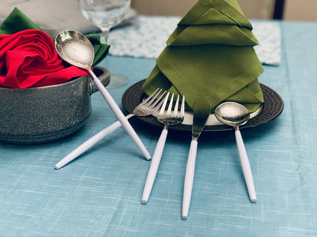 Vibhsa White & Silver Flatware Stainless Steel Set of 20