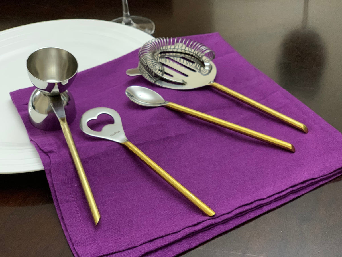 Vibhsa 4-Piece Bar Tools Kit | Hammered Gold PVD, Stainless Steel, Gift Box