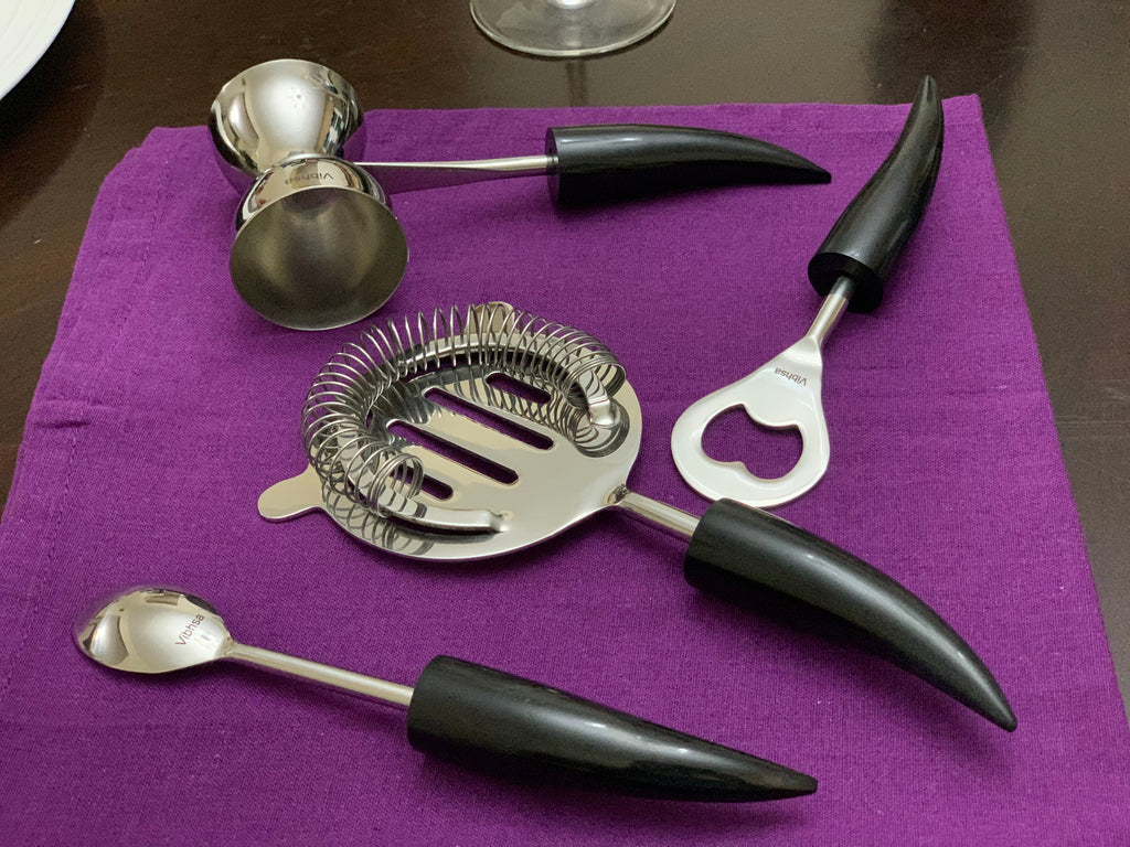 Vibhsa 4-Piece Bar Tools Kit | Black Horn Resin Handle, Stainless Steel, Gift Box