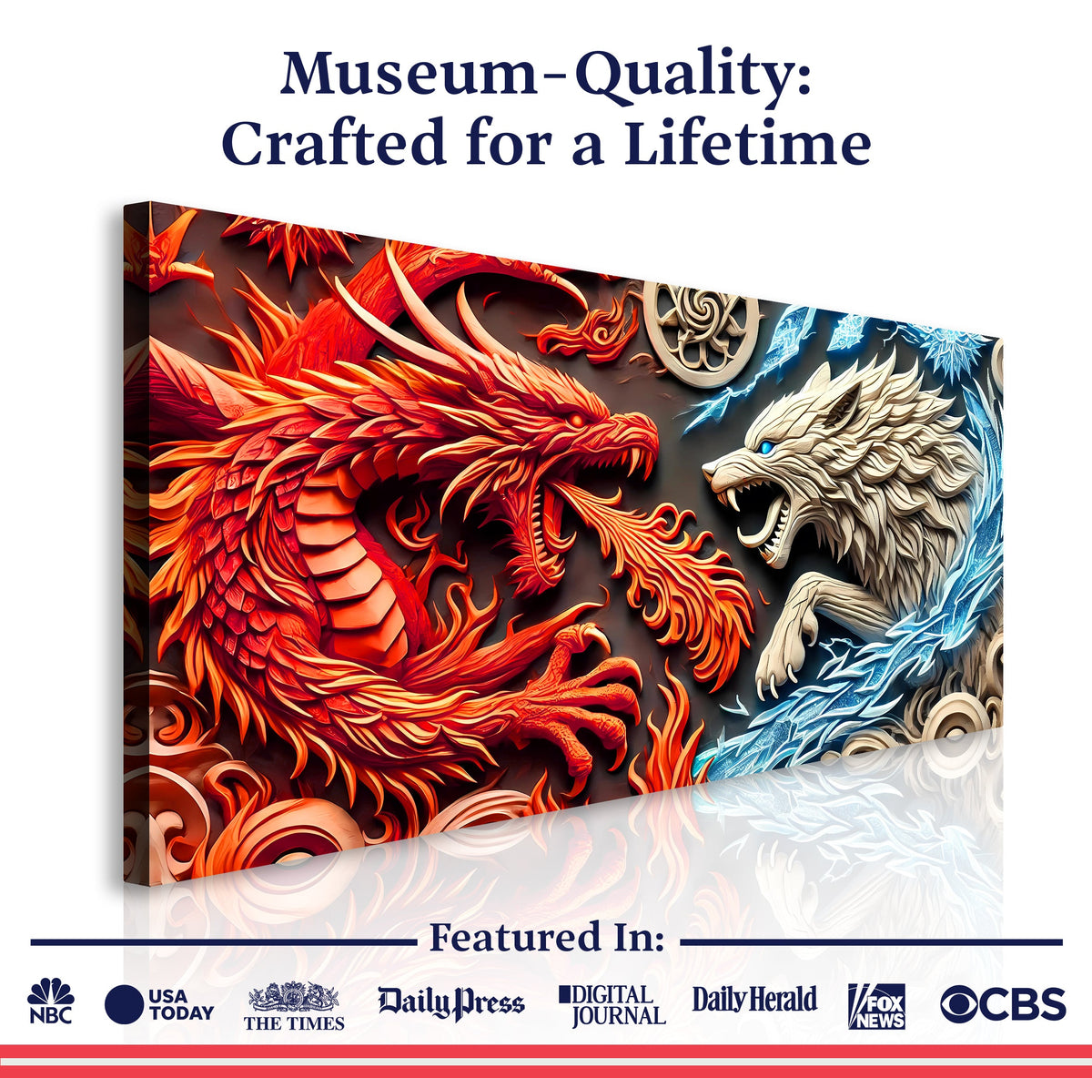 Dragon and Wolf Canvas Wall Art V