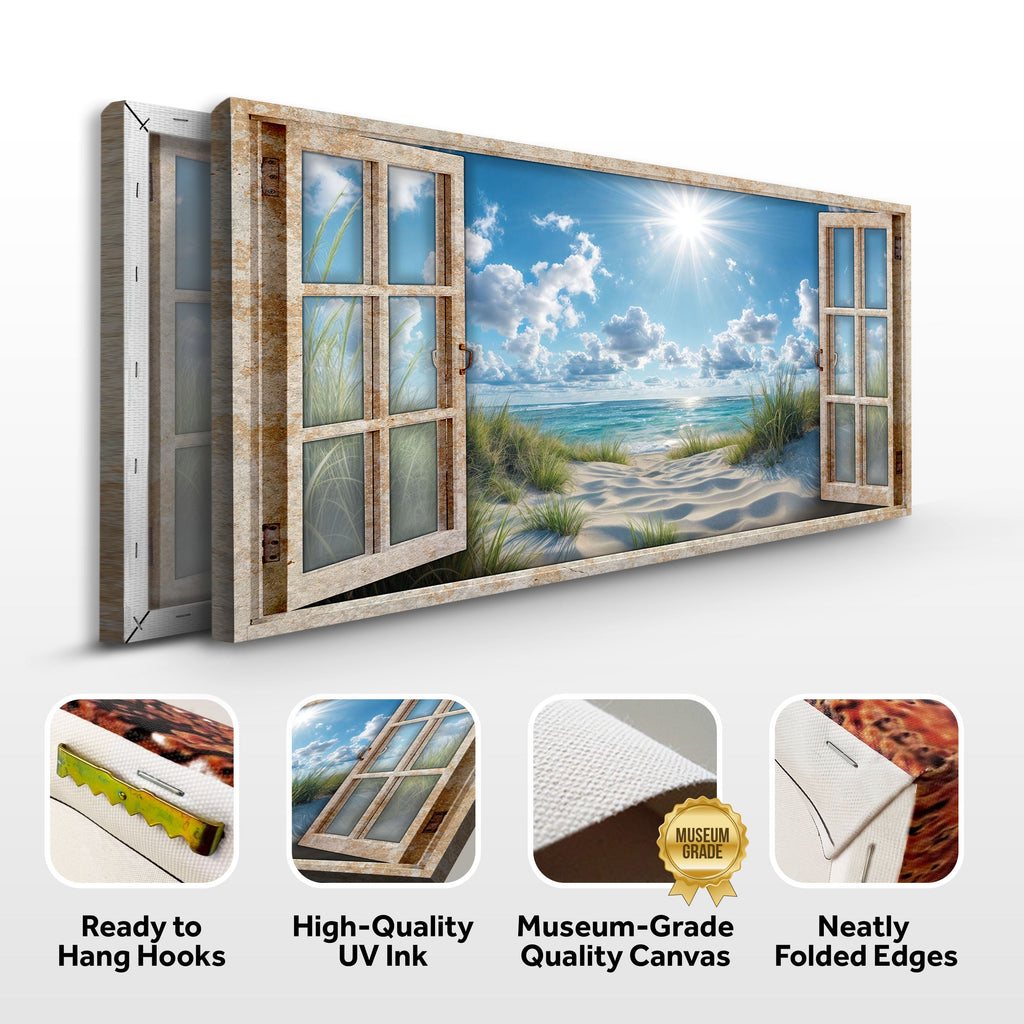Morning Beach Window Scenery Canvas Wall Art