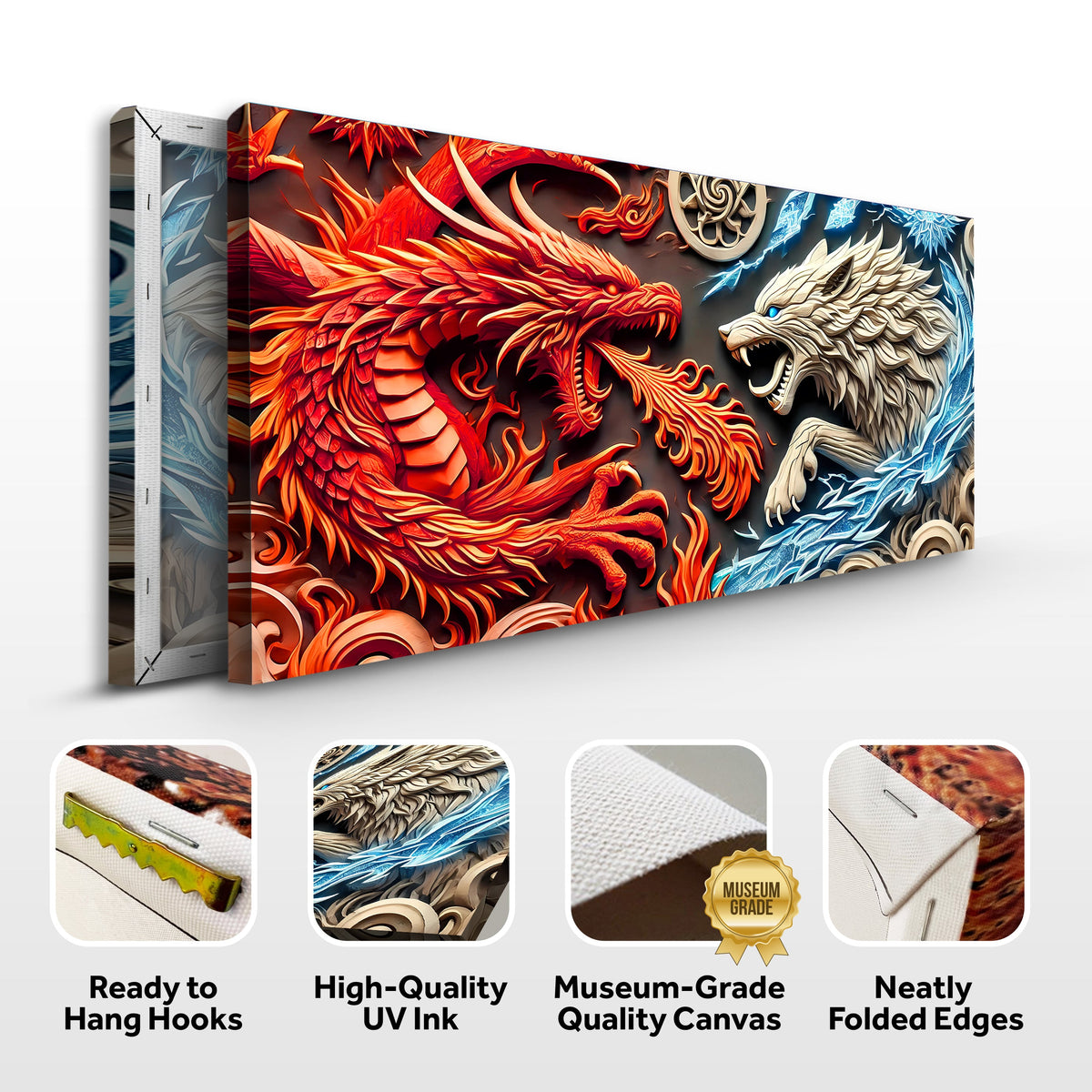 Dragon and Wolf Canvas Wall Art V