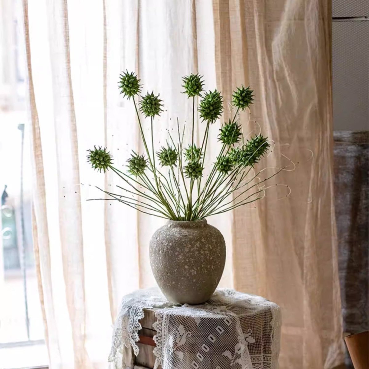 Artificial Thistle Seed Pod Stem 33" Tall