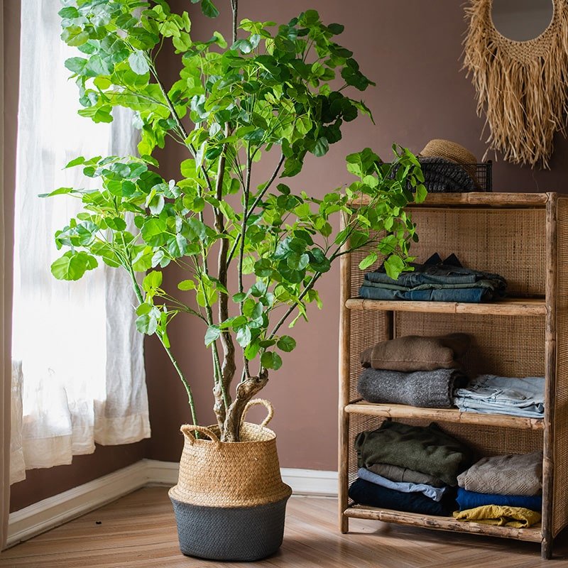 Artificial Silk Apple Banyan Leaf Tree in Pot