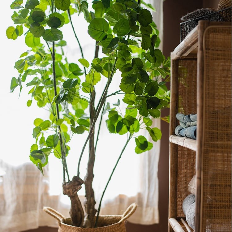 Artificial Silk Apple Banyan Leaf Tree in Pot