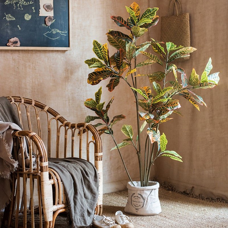 Artificial Large Leaf Croton Tree in Pot