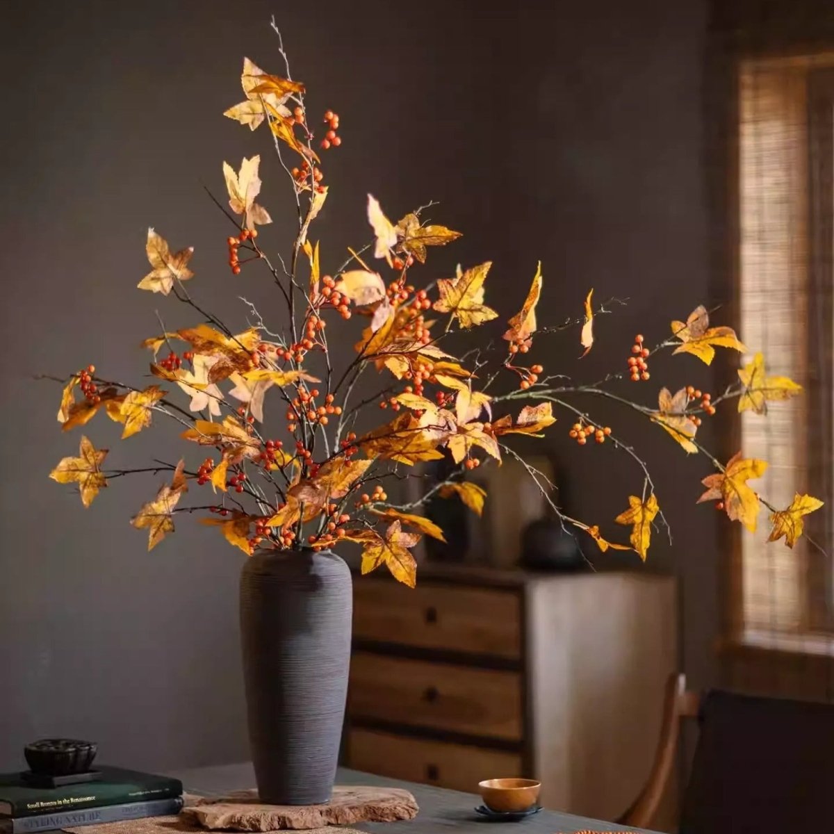 Artificial Autumn Maple Berry Branch 49.2" Tall
