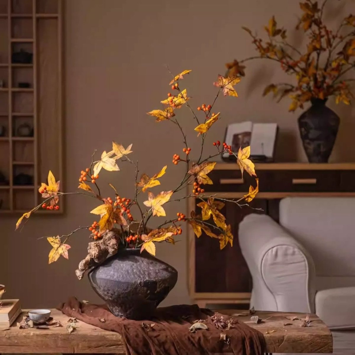 Artificial Autumn Maple Berry Branch 49.2" Tall