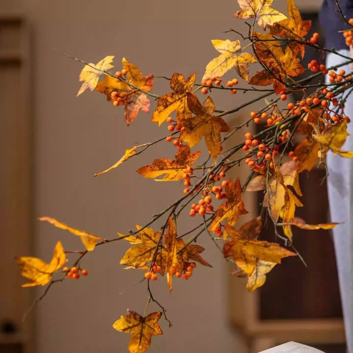 Artificial Autumn Maple Berry Branch 49.2" Tall
