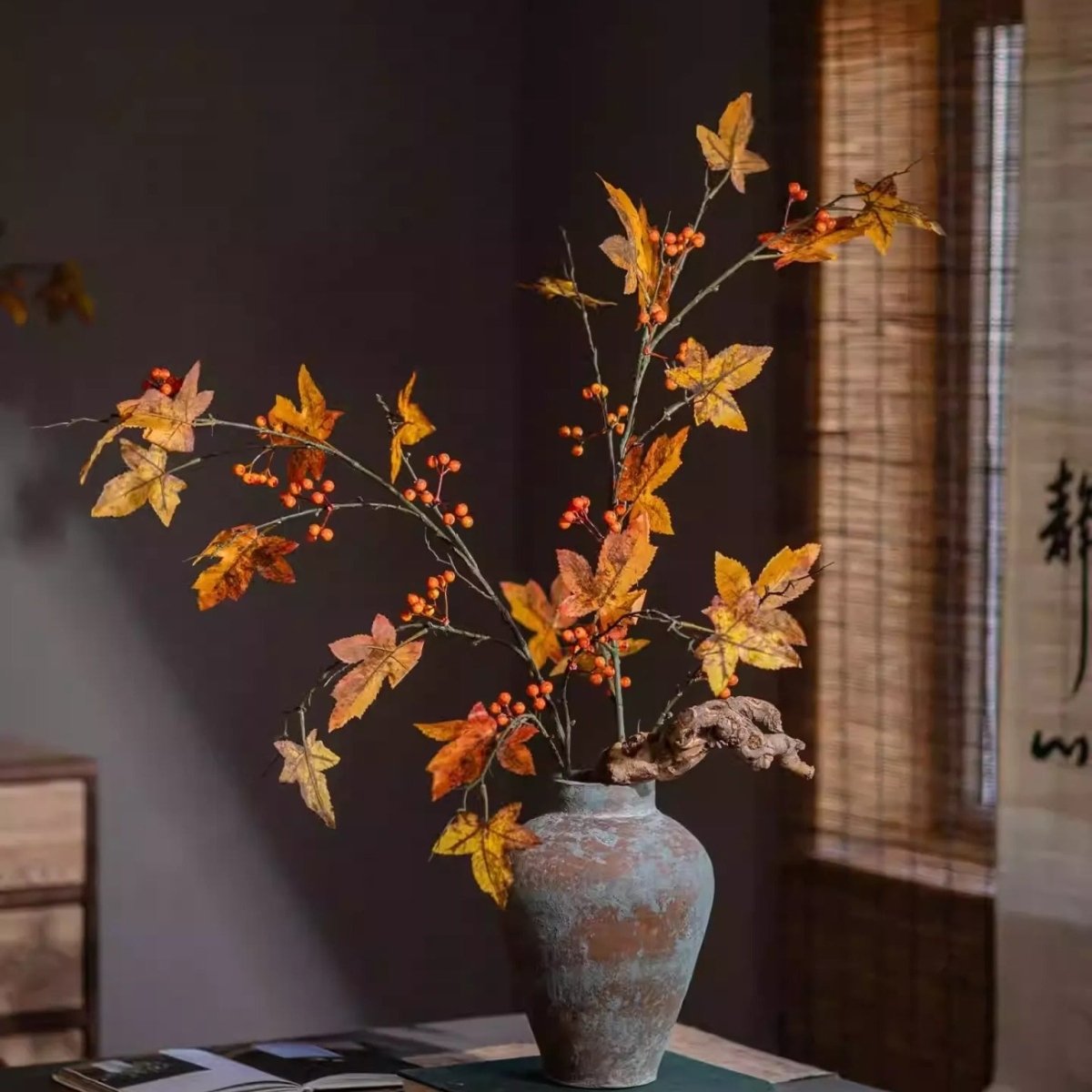 Artificial Autumn Maple Berry Branch 49.2" Tall