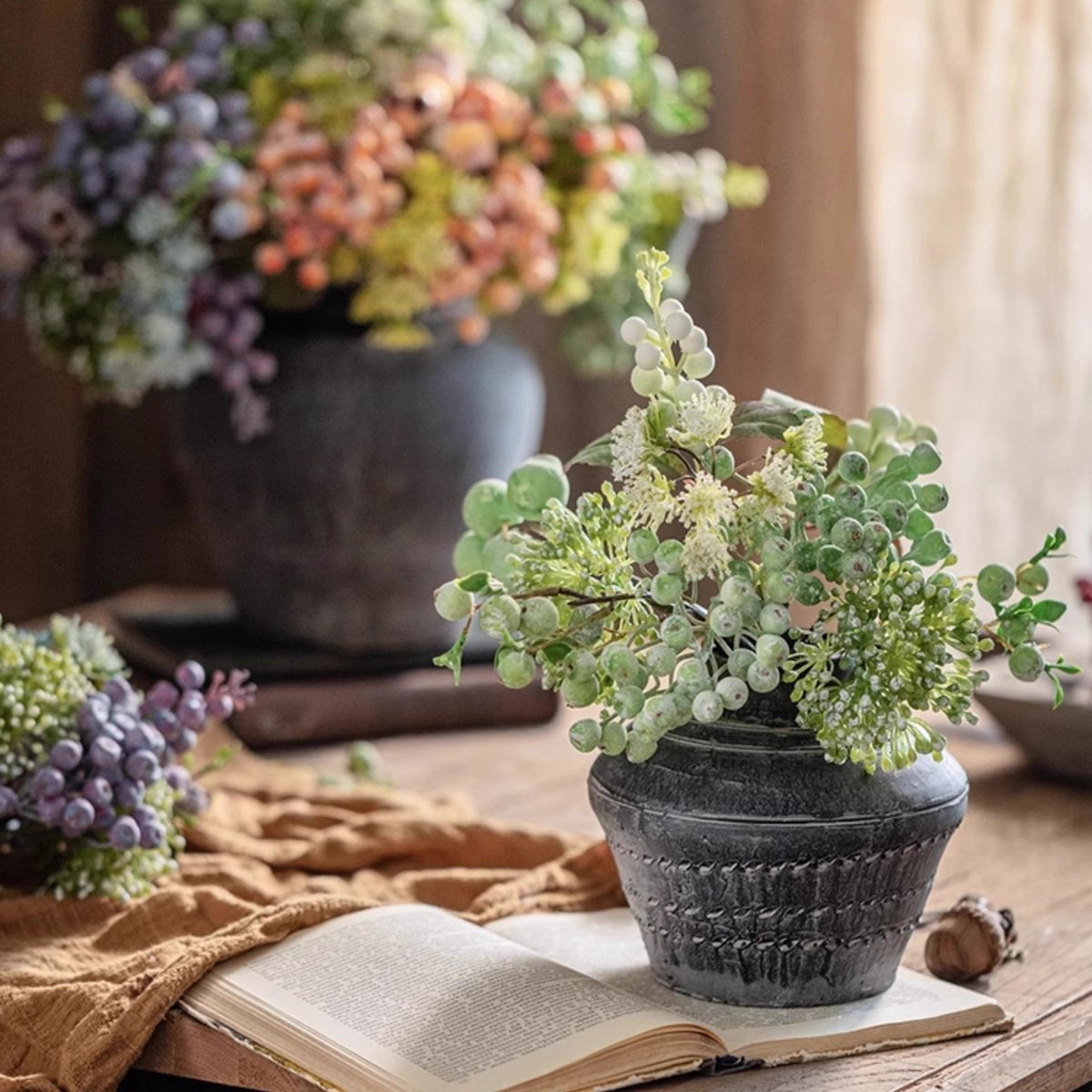 Artificial Blueberry & Greenery Bunch 13" Tall